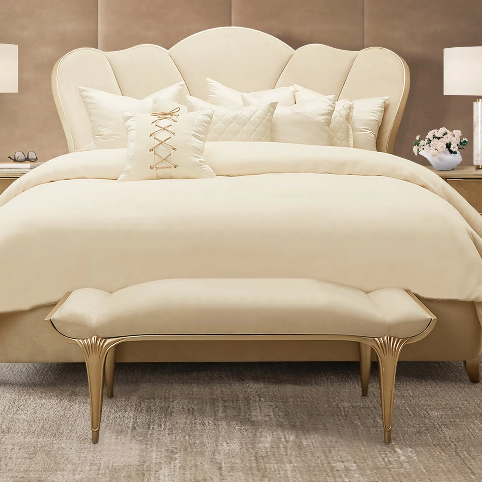 Michael Amini Villa Cherie Caramel Bed Bench - Image 2