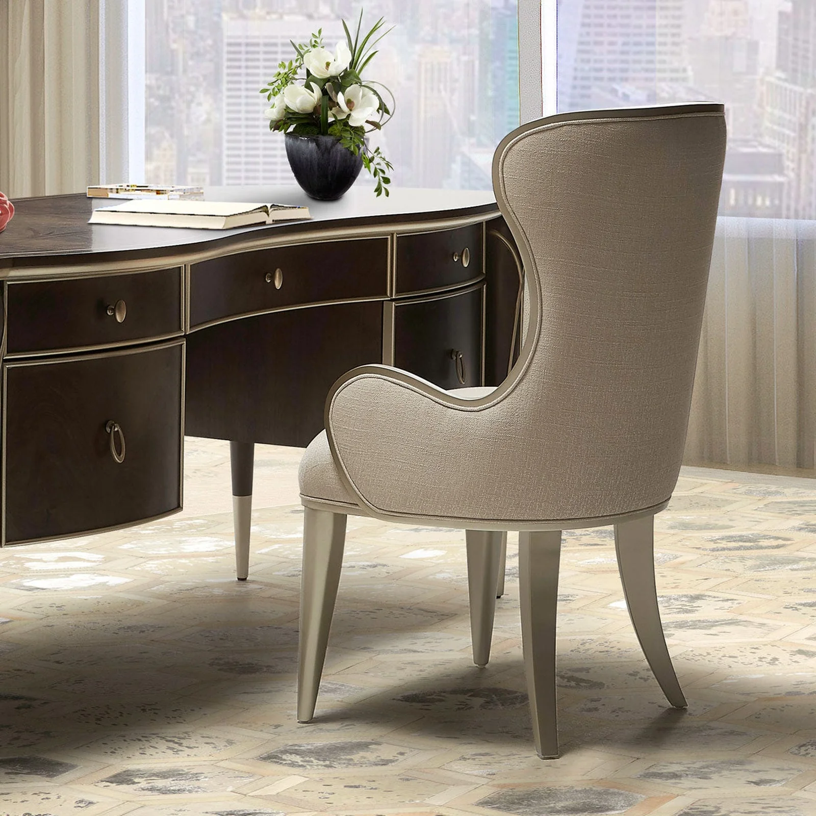 Michael Amini Villa Cherie Caramel Desk Chair - Image 2