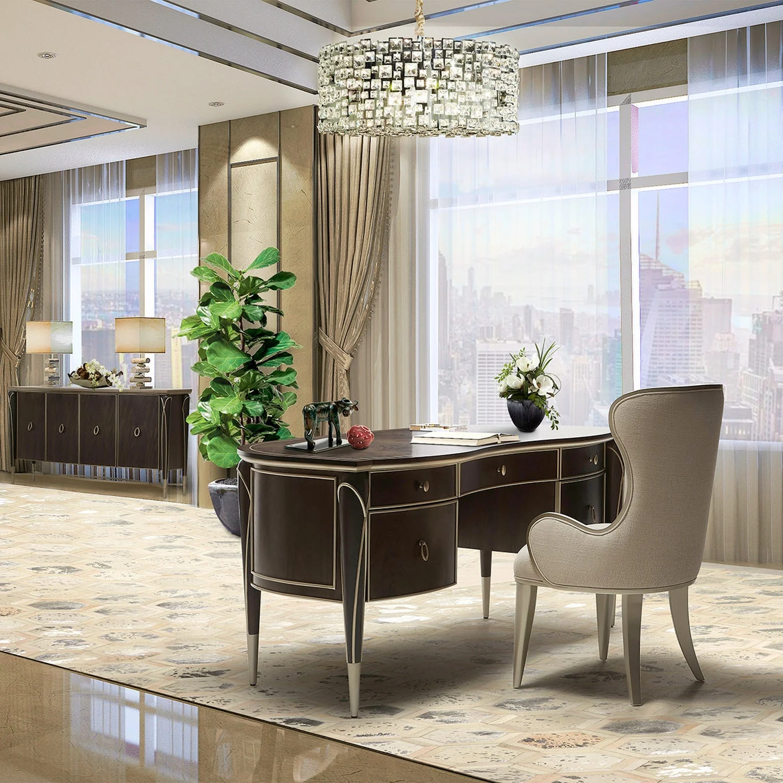 Michael Amini Villa Cherie Caramel Desk Chair - Image 3