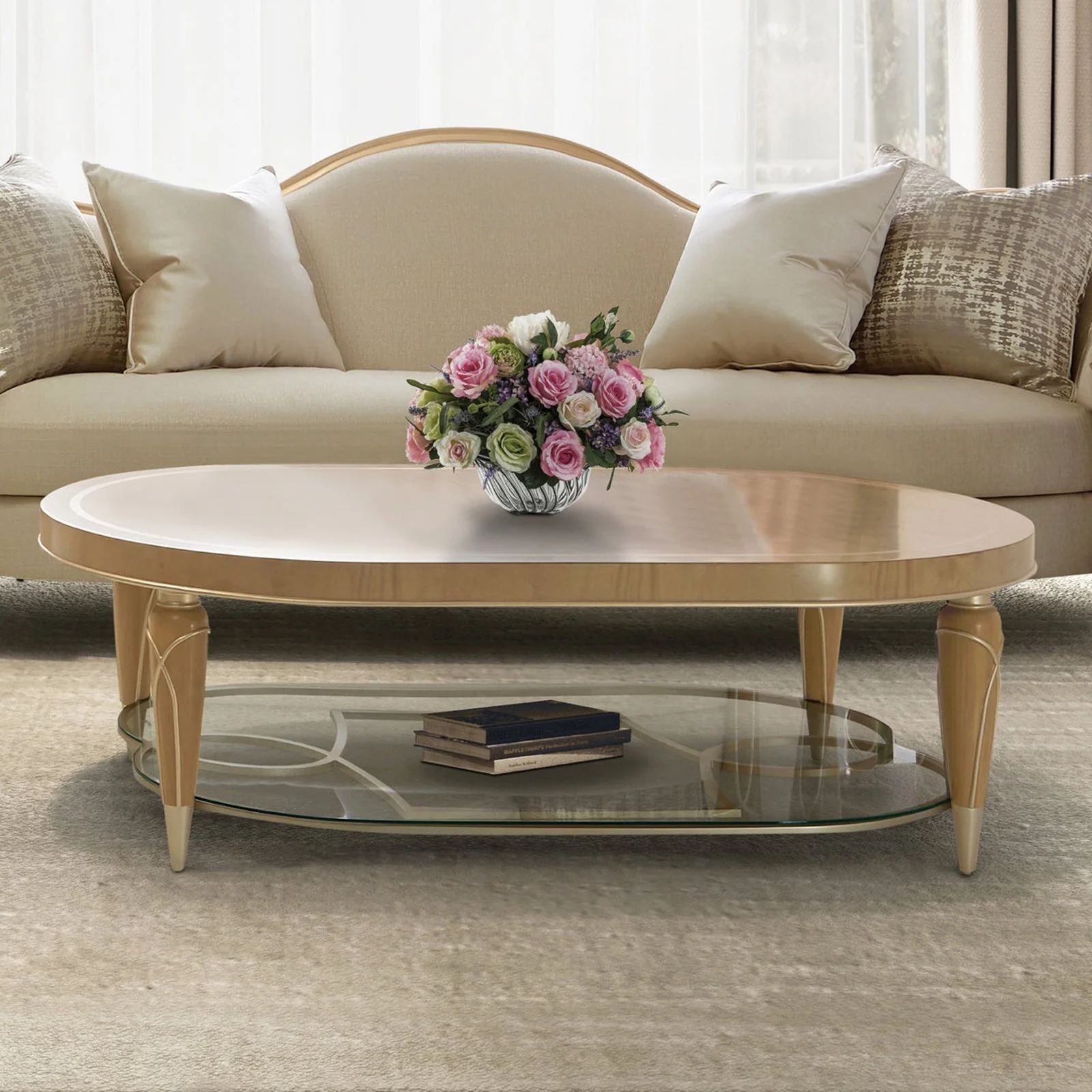 Michael Amini Villa Cherie Caramel Oval Cocktail Table - Image 2