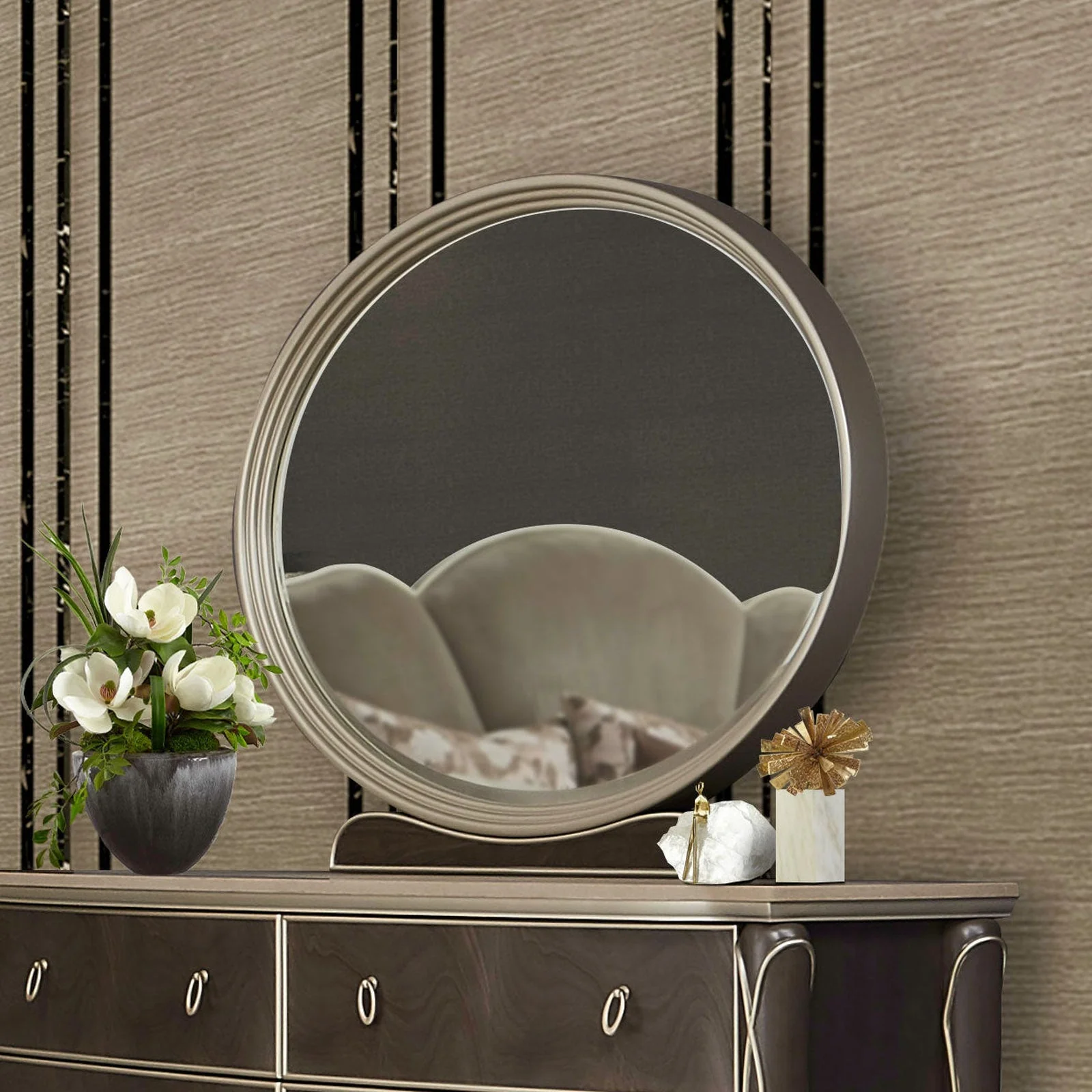 Michael Amini Villa Cherie Hazelnut Dresser Mirror - Image 2