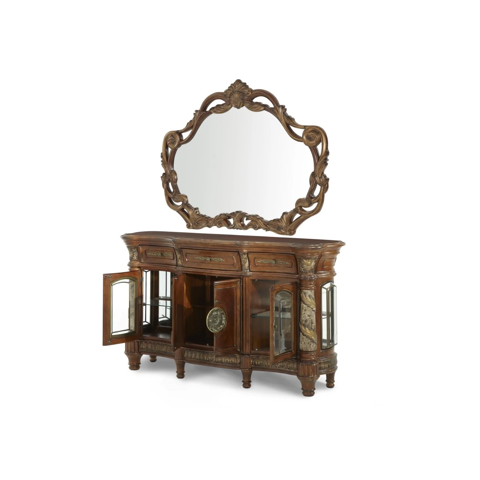 Michael Amini Villa Valencia Sideboard with Mirror - Classic Chestnut - Image 2