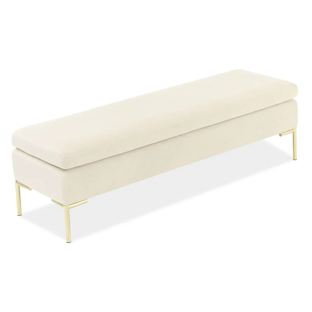 Michael Amini Zennia Velvet Accent Bench - Ivory/Gold - Image 2