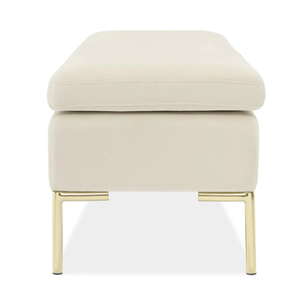 Michael Amini Zennia Velvet Accent Bench - Ivory/Gold - Image 4