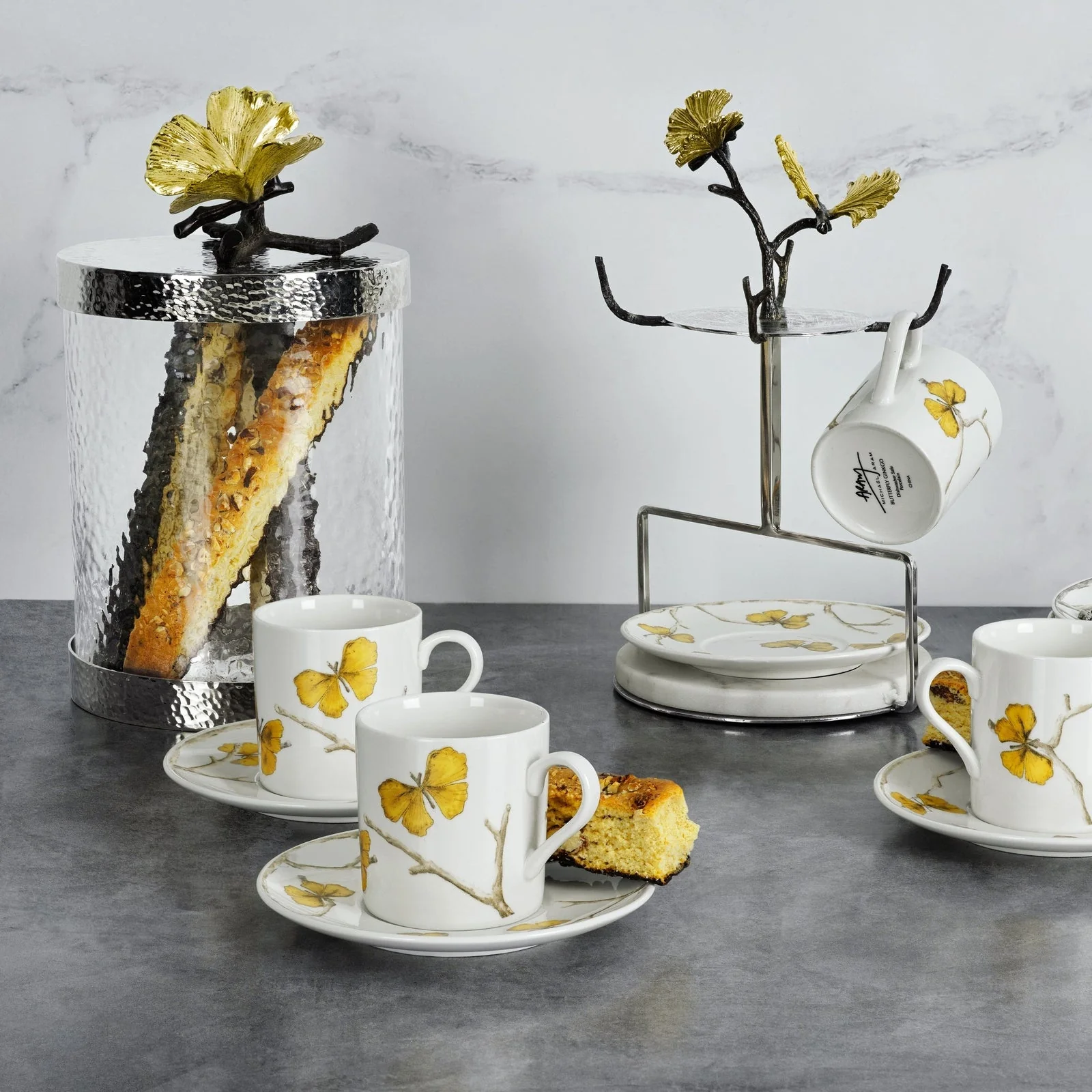 Michael Aram Butterfly Ginkgo Gold Demitasse Set with Stand - Image 2