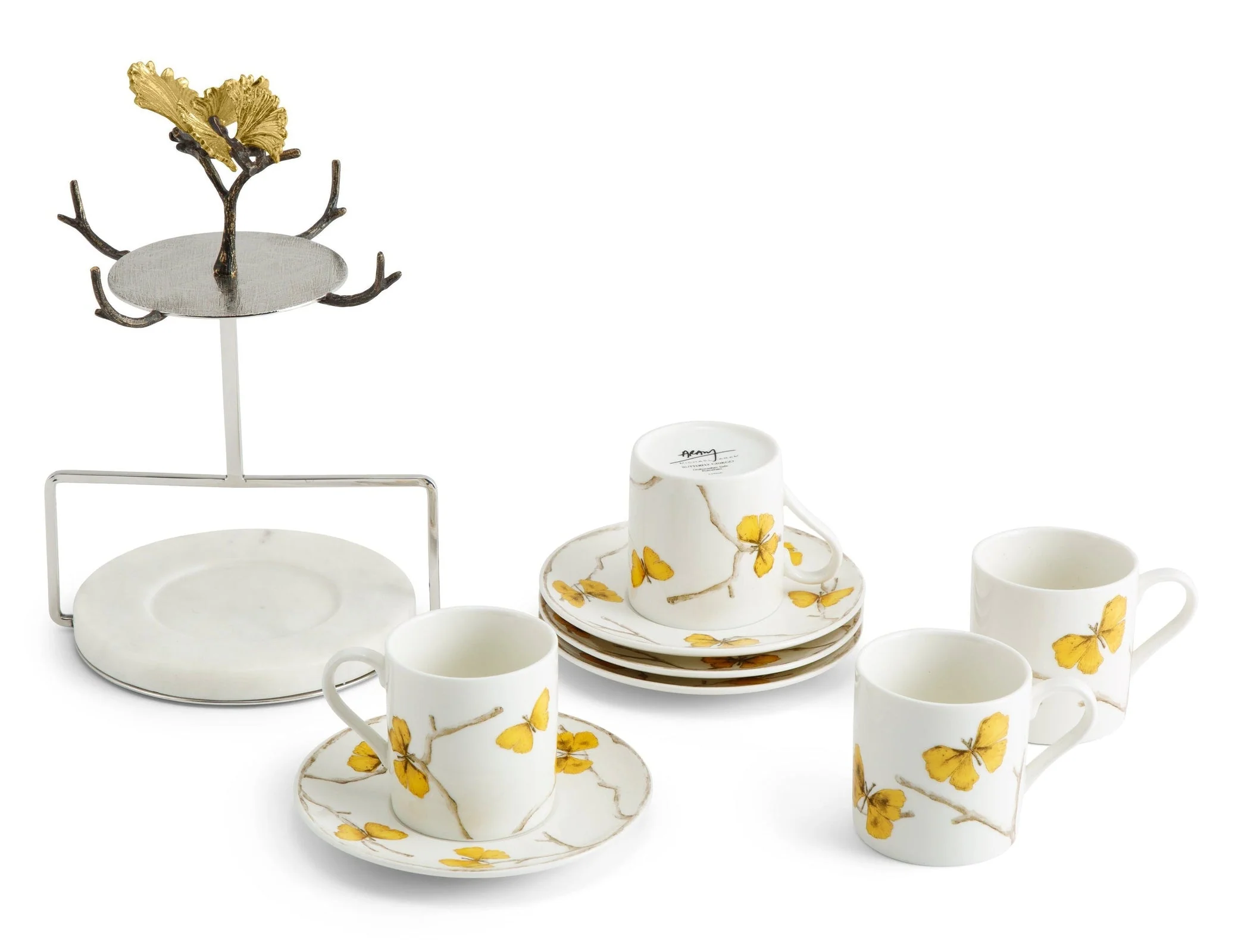Michael Aram Butterfly Ginkgo Gold Demitasse Set with Stand - Image 3