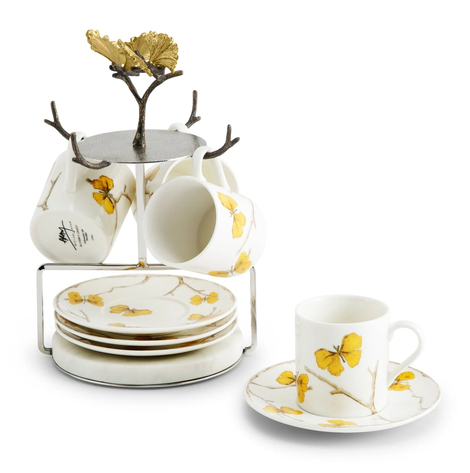 Michael Aram Butterfly Ginkgo Gold Demitasse Set with Stand - Image 4