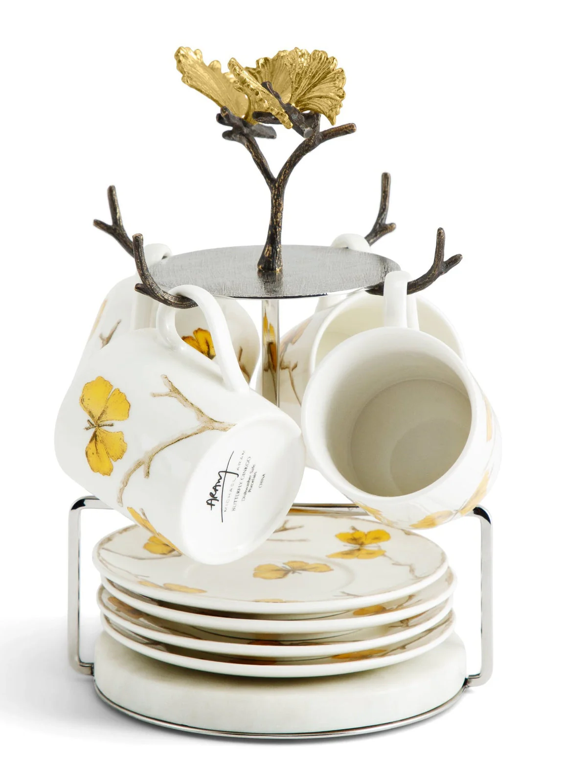 Michael Aram Butterfly Ginkgo Gold Demitasse Set with Stand - Image 7