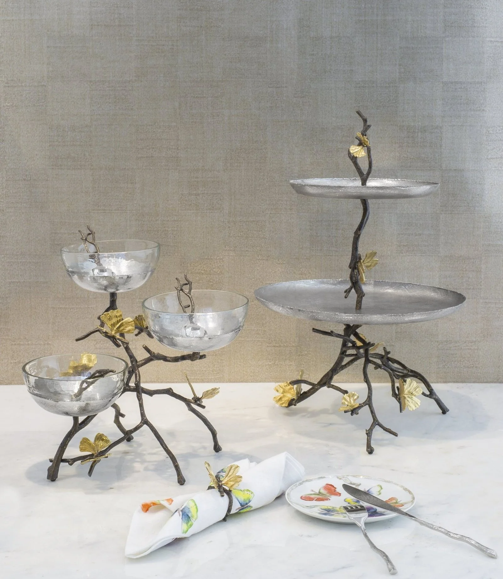 Michael Aram Butterfly Ginkgo Triple Bowl Set w/ Spoons - Image 3