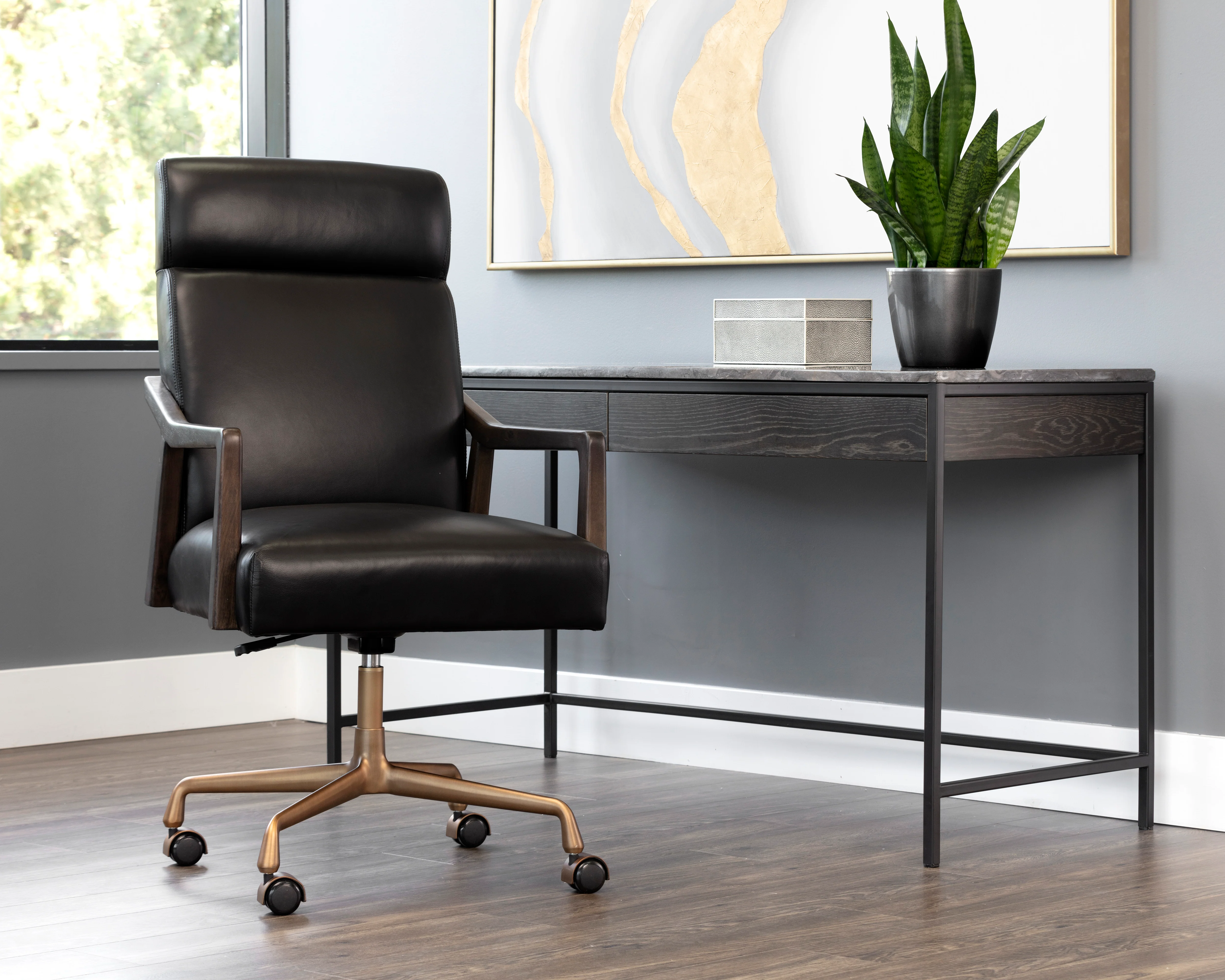 Sunpan Collin Office Chair - Brown - Cortina Black Leather - Image 4