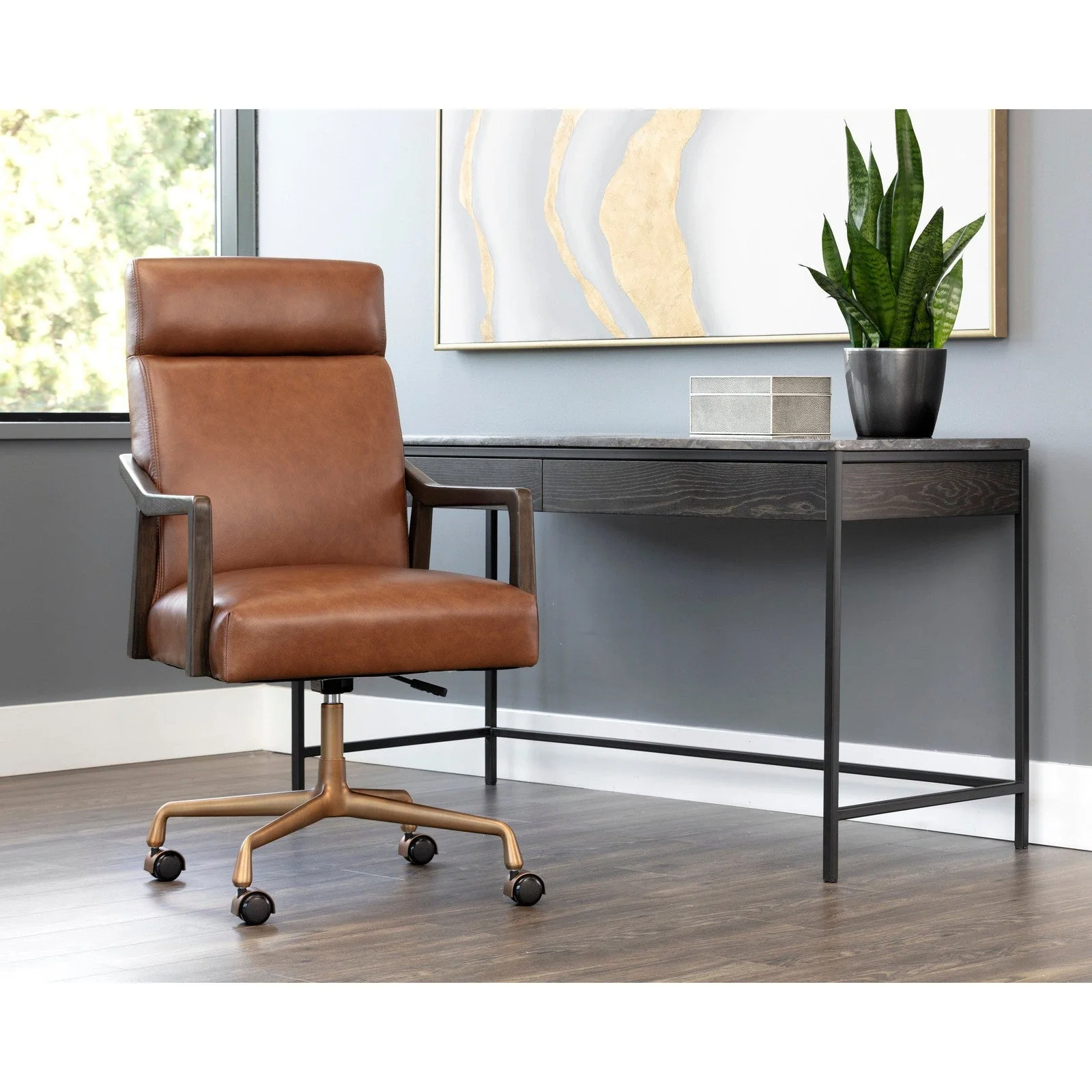 Sunpan Collin Office Chair - Brown - Shalimar Tobacco Leather - Image 2