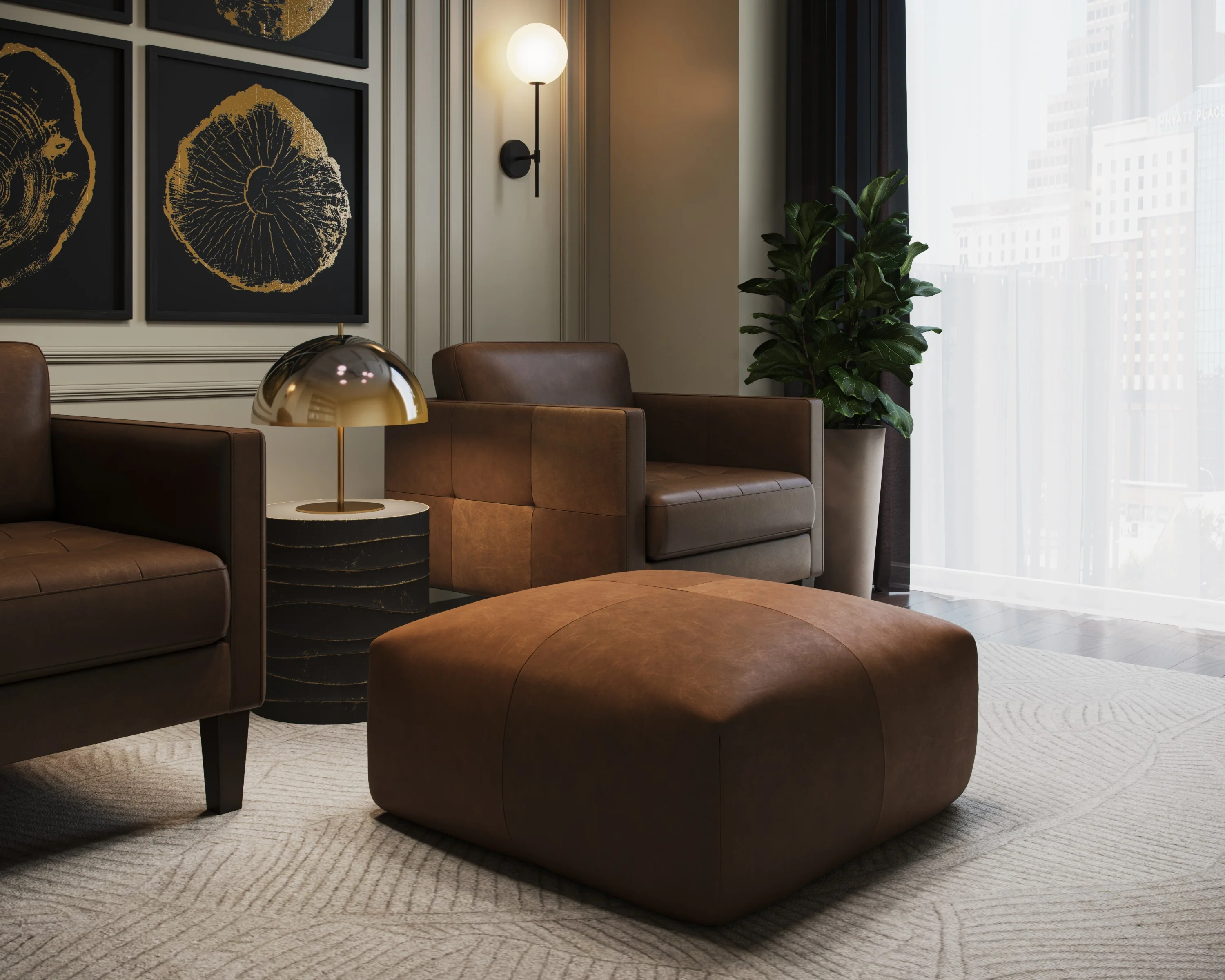 Sunpan Elio Ottoman - Cognac Leather - Image 2