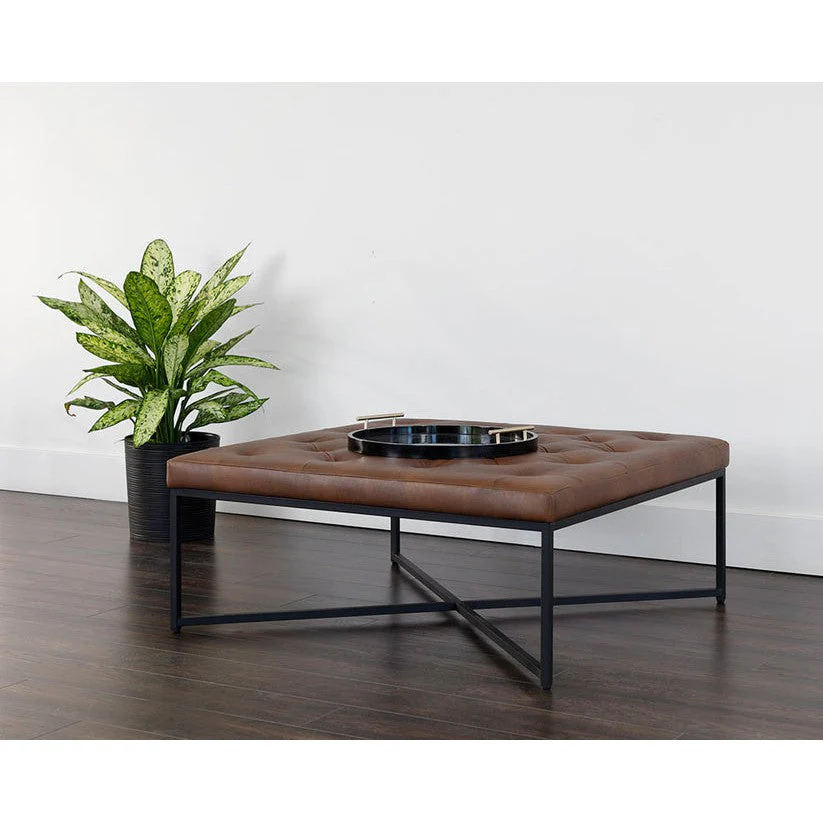 Sunpan Endall Ottoman - Black - Bravo Cognac Clearance - Image 2