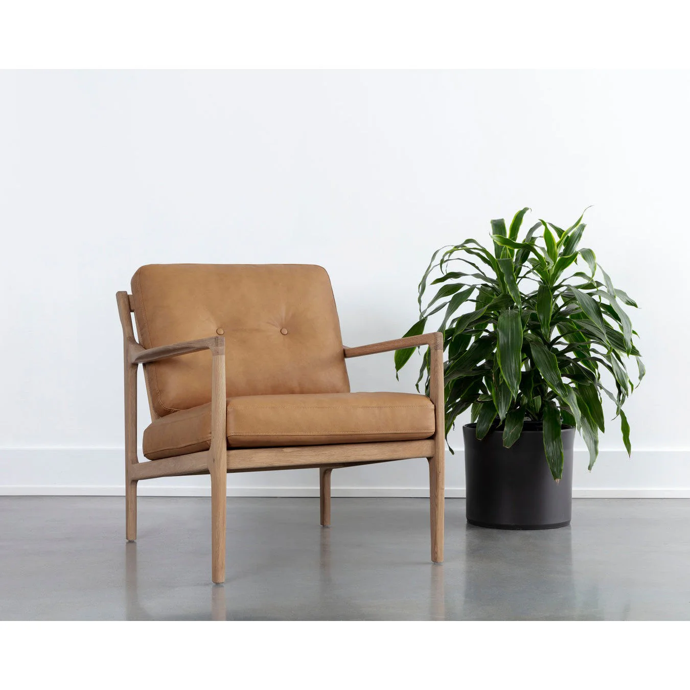 Sunpan Gilmore Lounge Chair - Light Oak - Sahara Camel Leather Clearance - Image 2