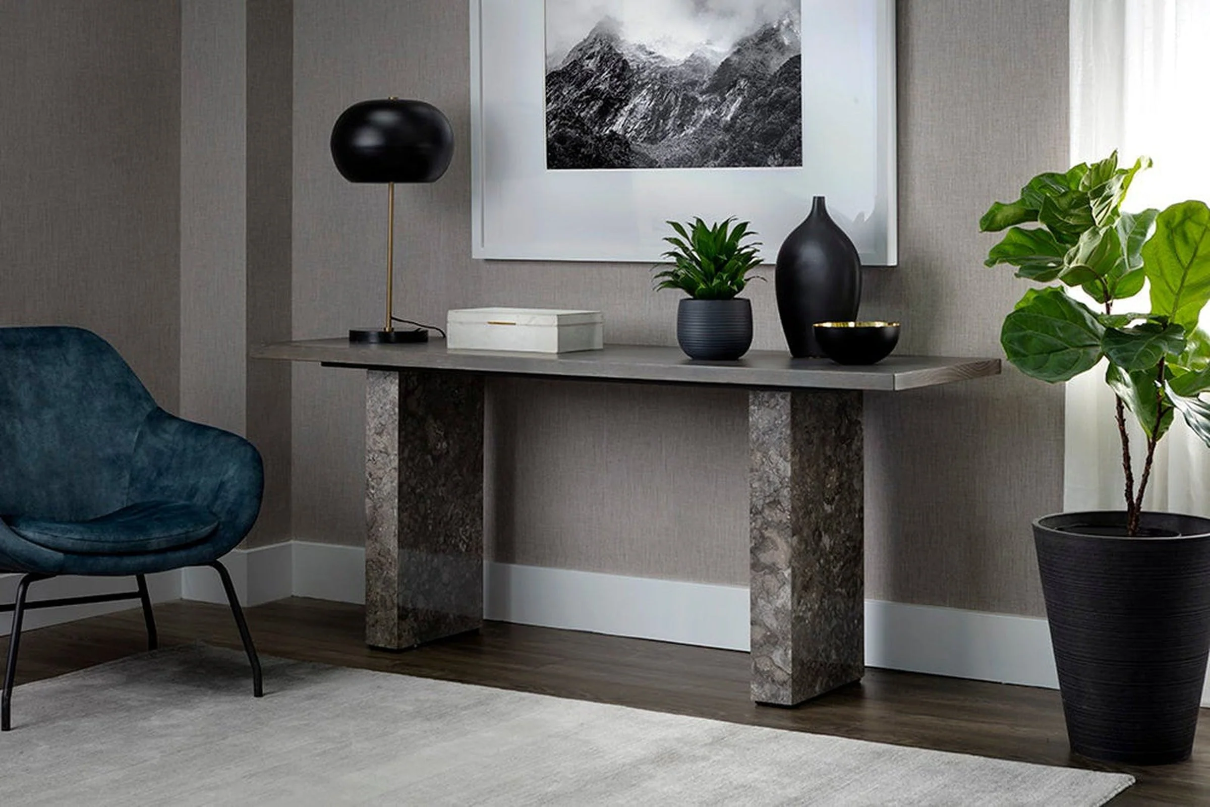Sunpan Rebel Console Table - Grey Marble/Charcoal Grey - Image 4