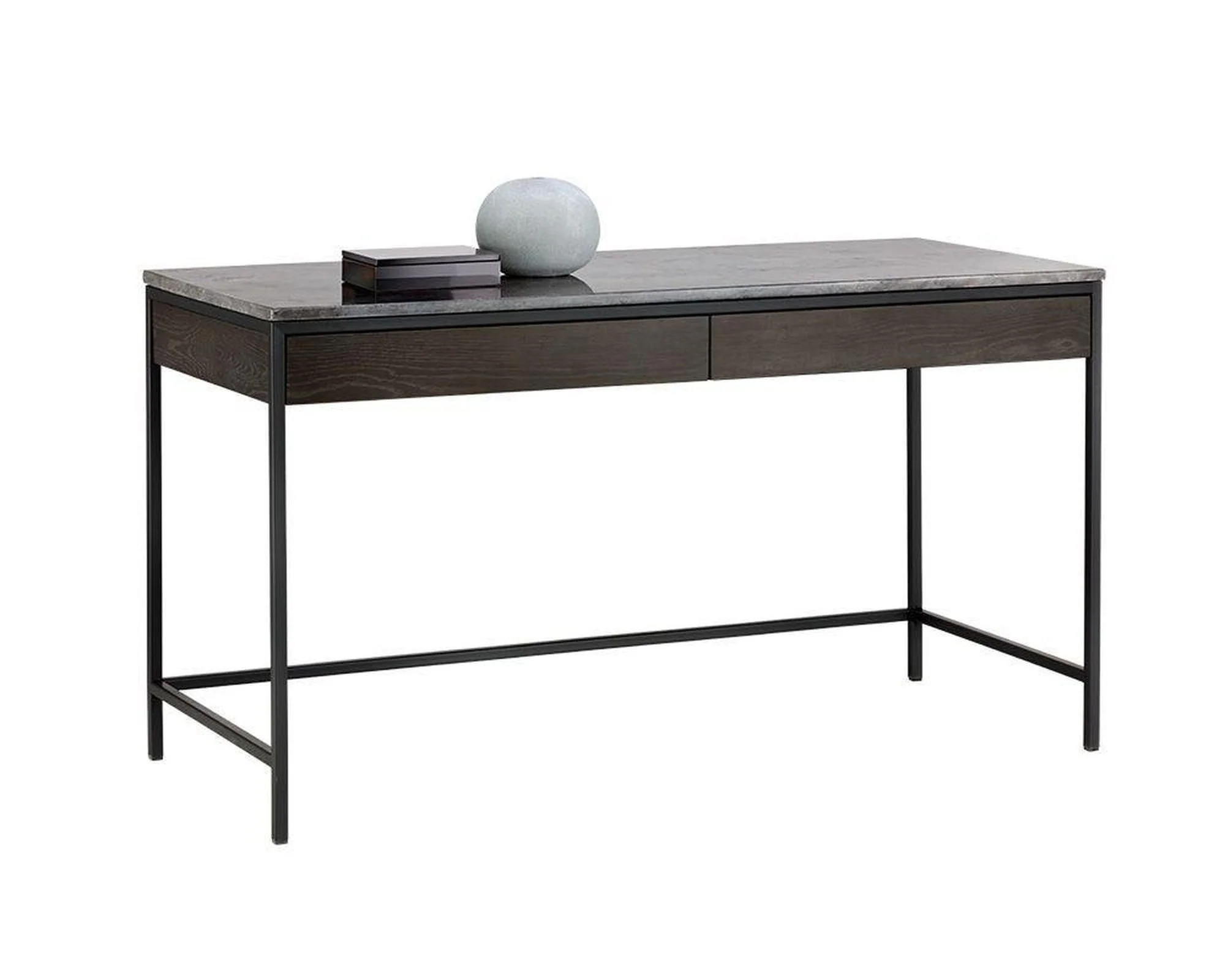 Sunpan Stamos Desk - Black - Light Grey Marble / Charcoal Grey - Image 2