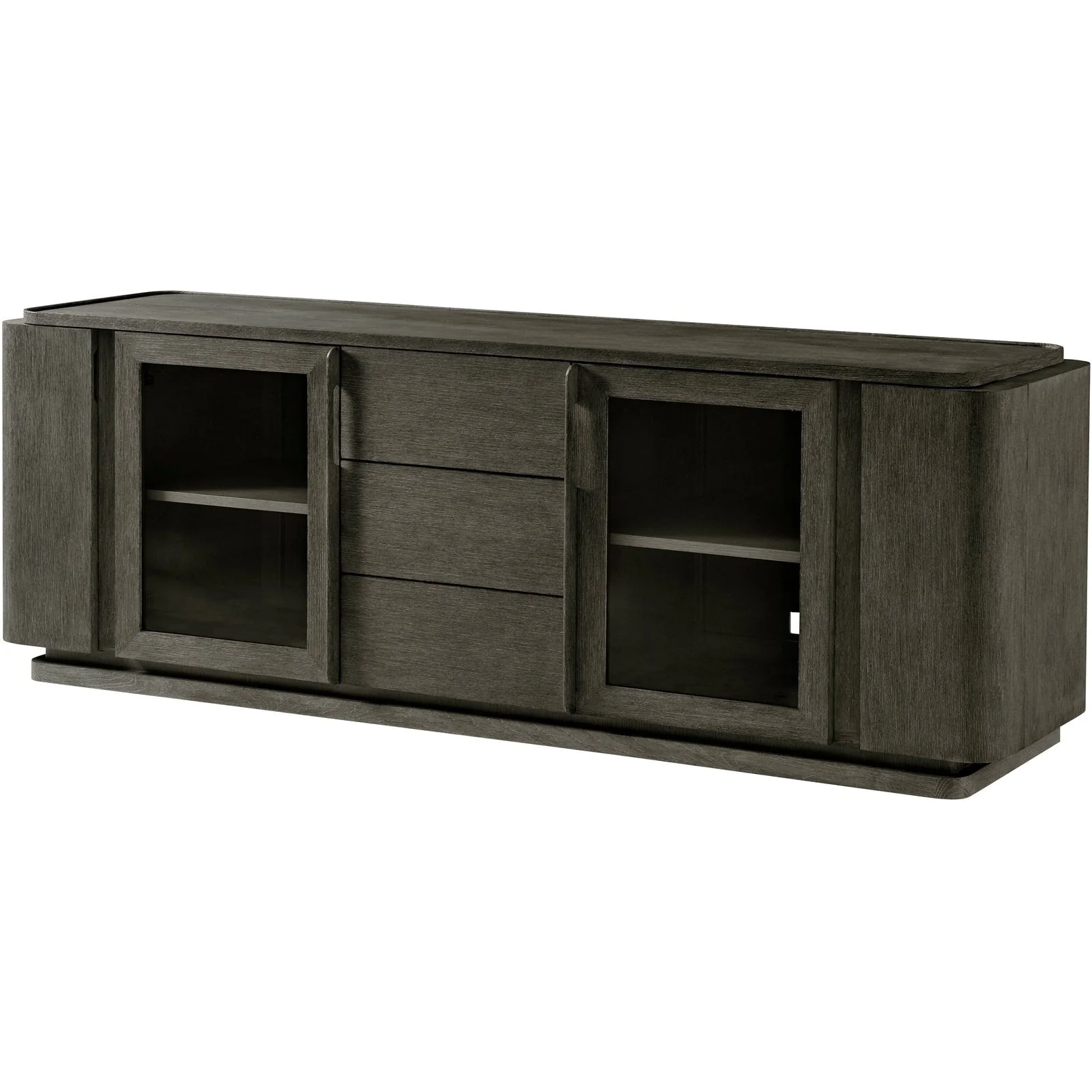Theodore Alexander Repose Glass Door Media Console With Drawers and Side Storage Clearance - Image 2