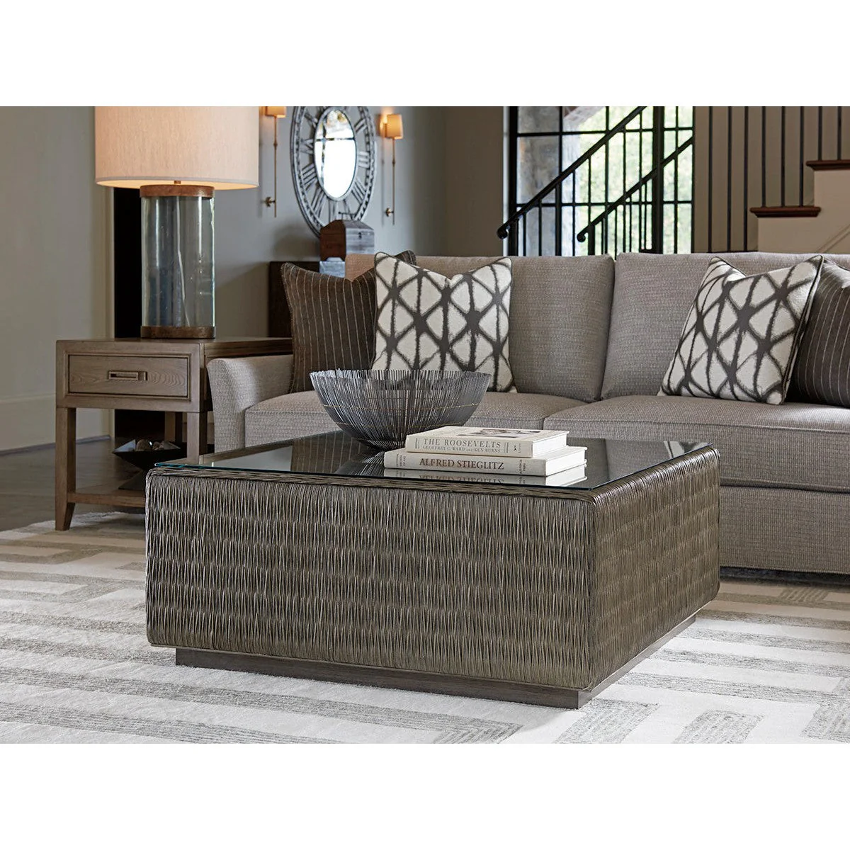 Tommy Bahama Home Cypress Point Seawatch Woven Cocktail Table Tempered Glass Top - Image 2