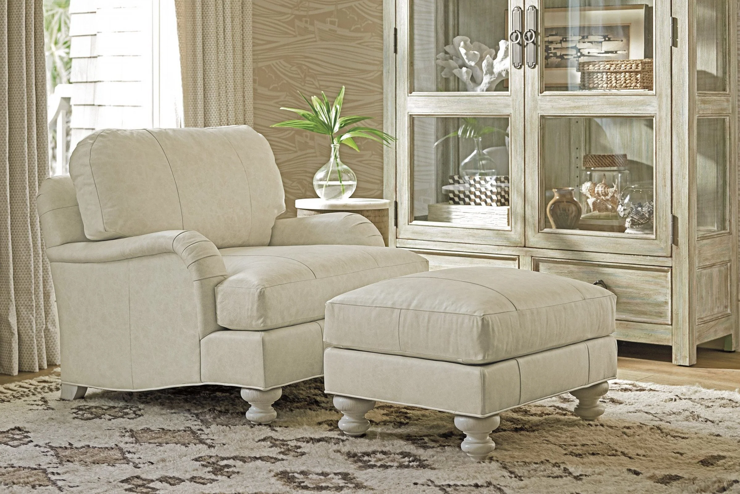 Tommy Bahama Home Ocean Breeze Gilmore Leather Ottoman - Image 2