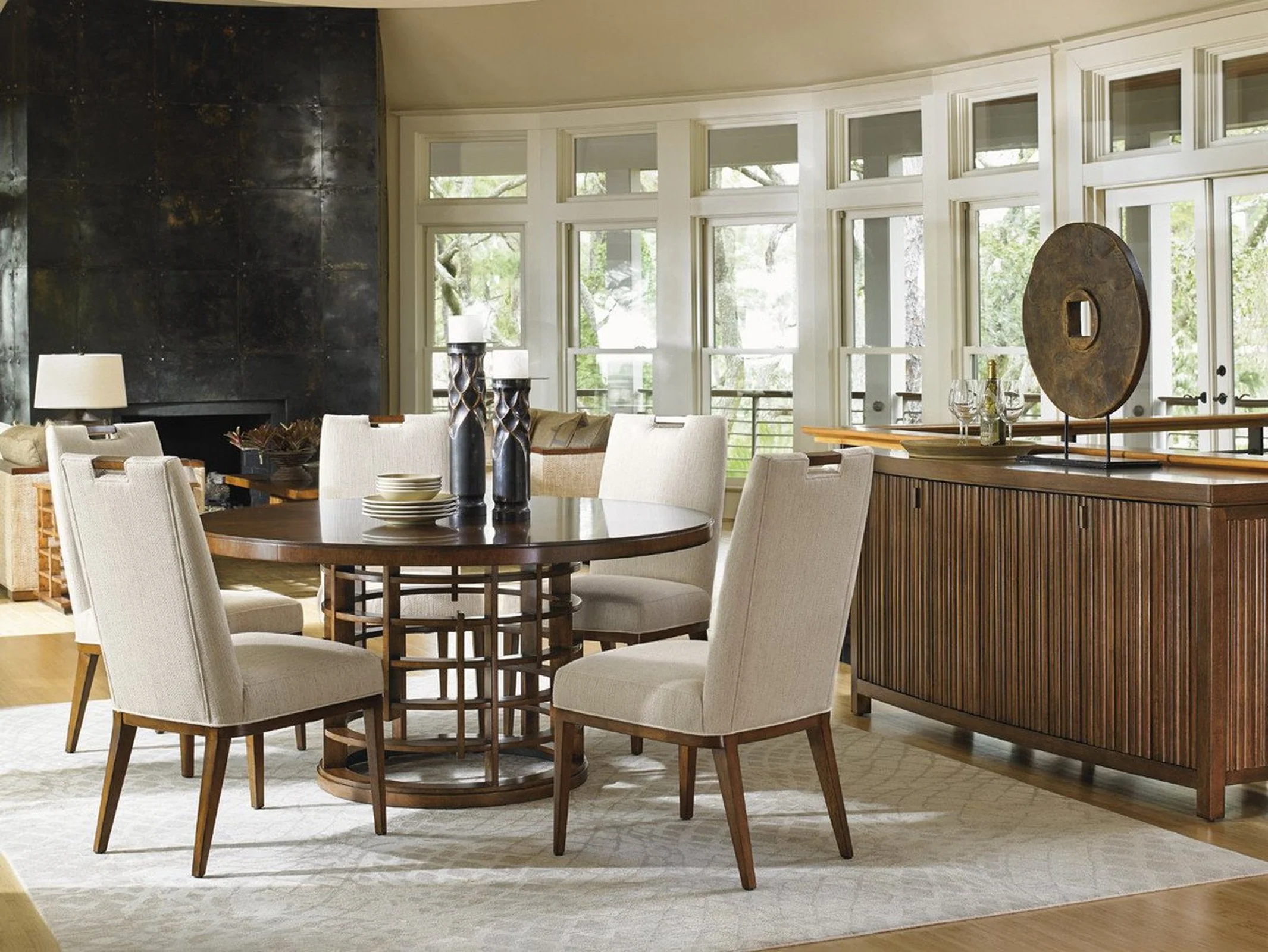 Tommy Bahama Home Island Fusion Meridien Round Dining Table With Wooden Top - Image 3