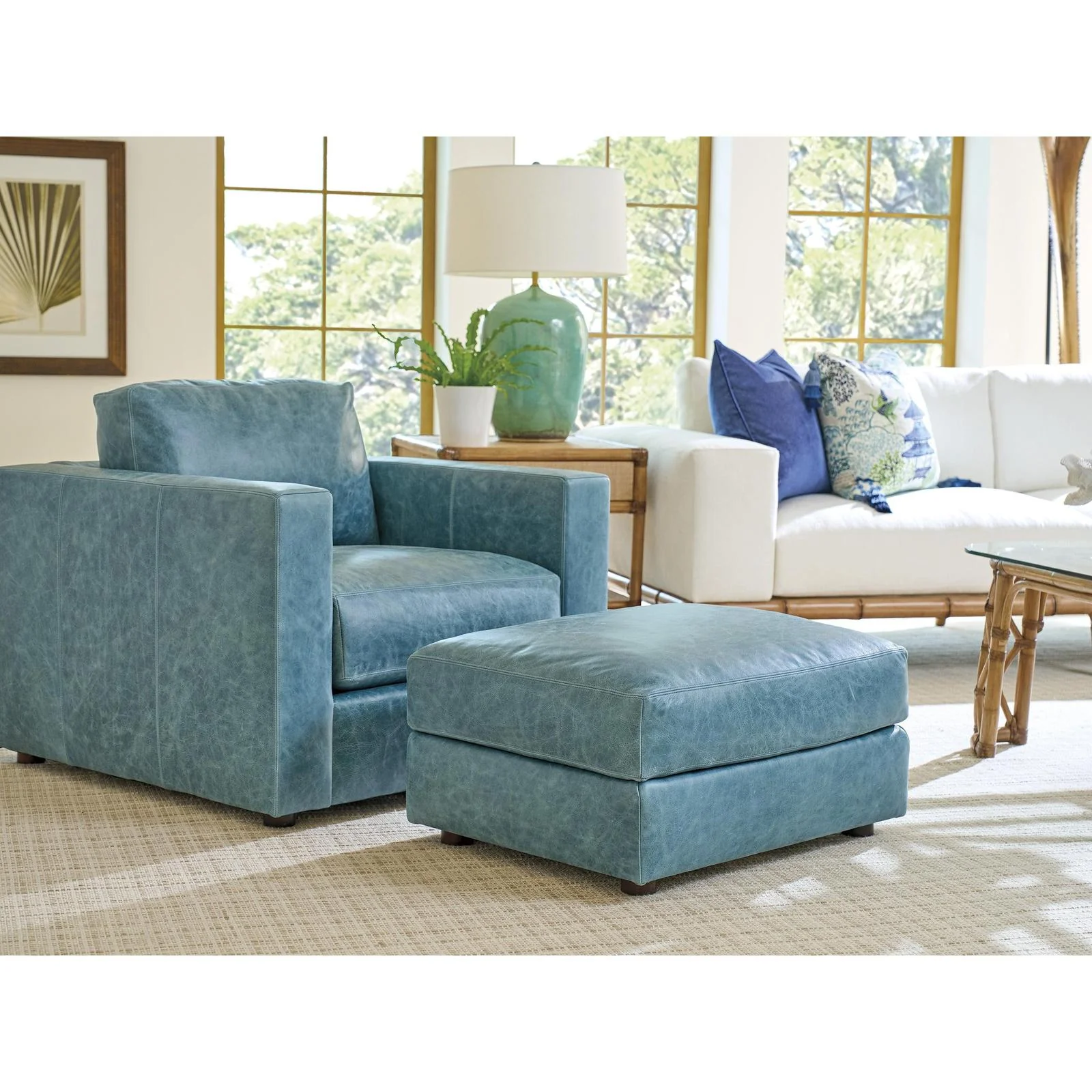 Tommy Bahama Home Key Biscayne Granville Leather Ottoman - Image 2