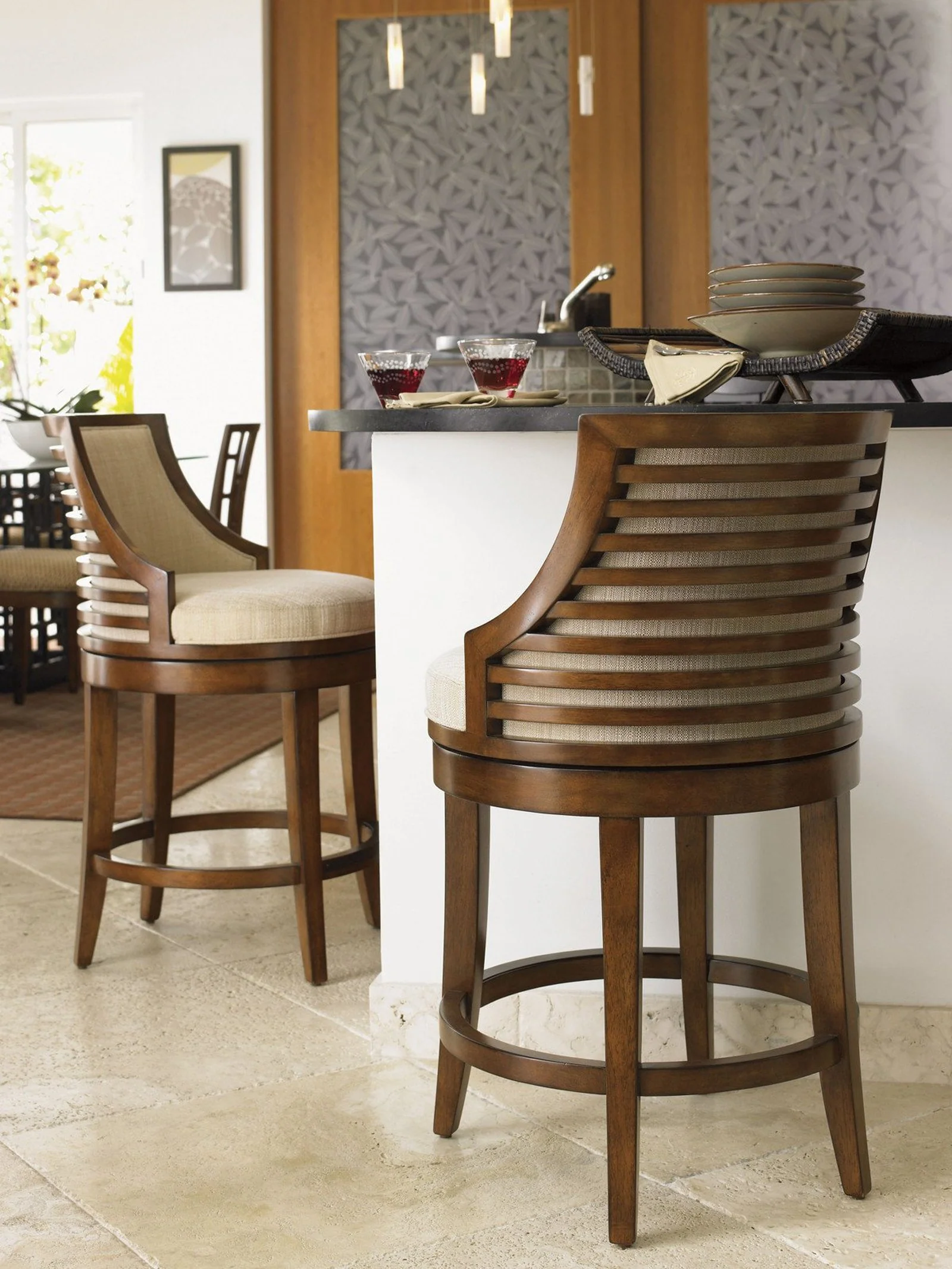 Tommy Bahama Home Ocean Club Cabana Swivel Counter Stool As Shown - Image 2