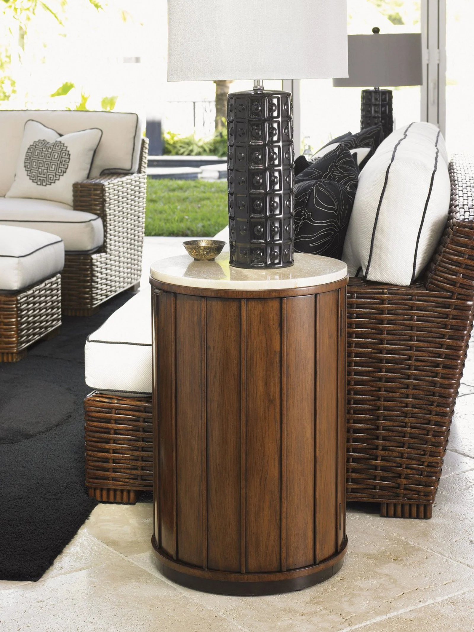 Tommy Bahama Home Ocean Club Fiji Drum Table With Stone Top - Image 2