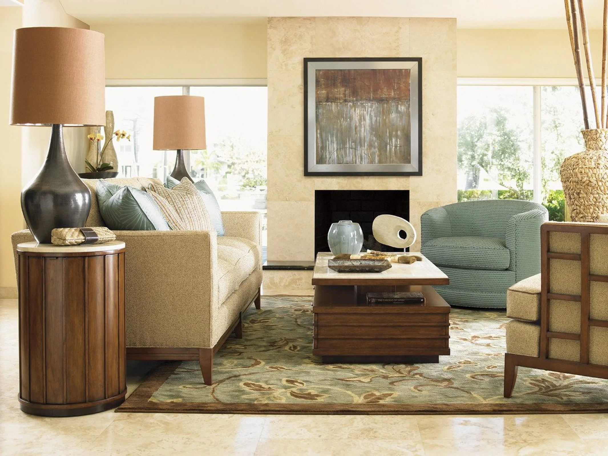 Tommy Bahama Home Ocean Club Fiji Drum Table With Stone Top - Image 3