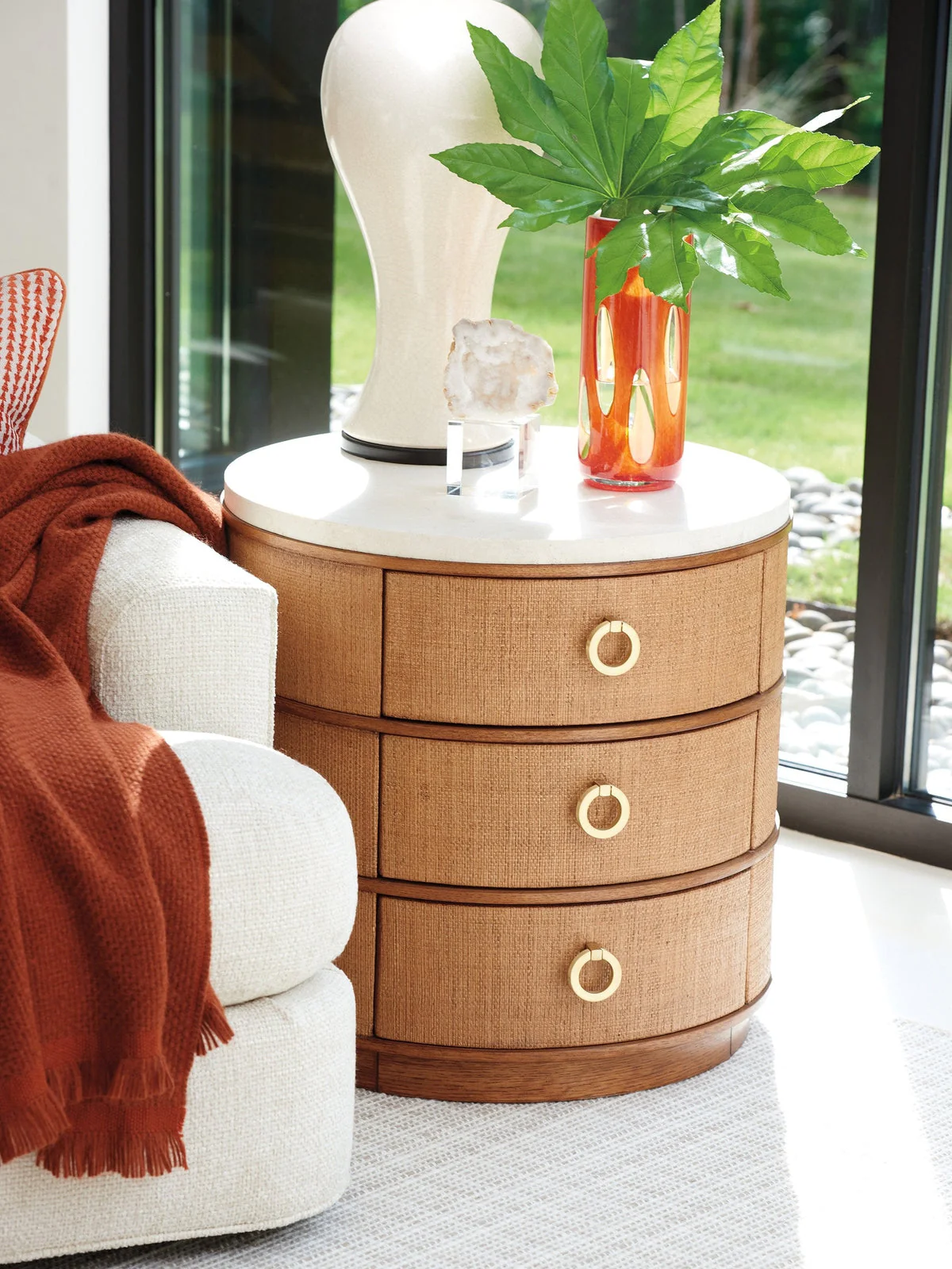 Tommy Bahama Home Palm Desert Banning Raffia Round Lamp Table - Image 2