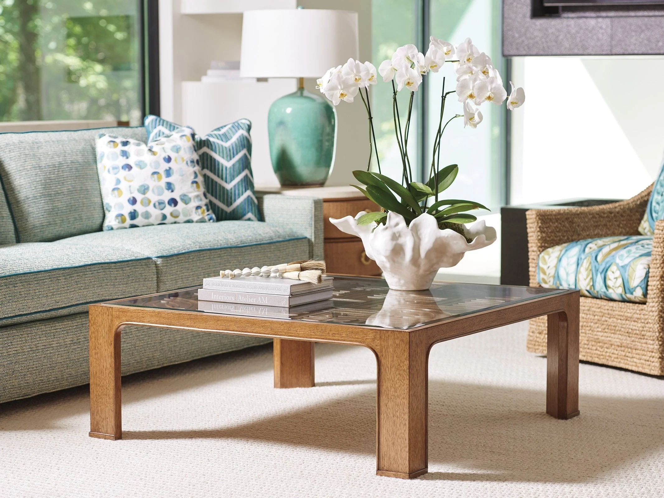 Tommy Bahama Home Palm Desert Redford Square Rattan Cocktail Table - Image 2