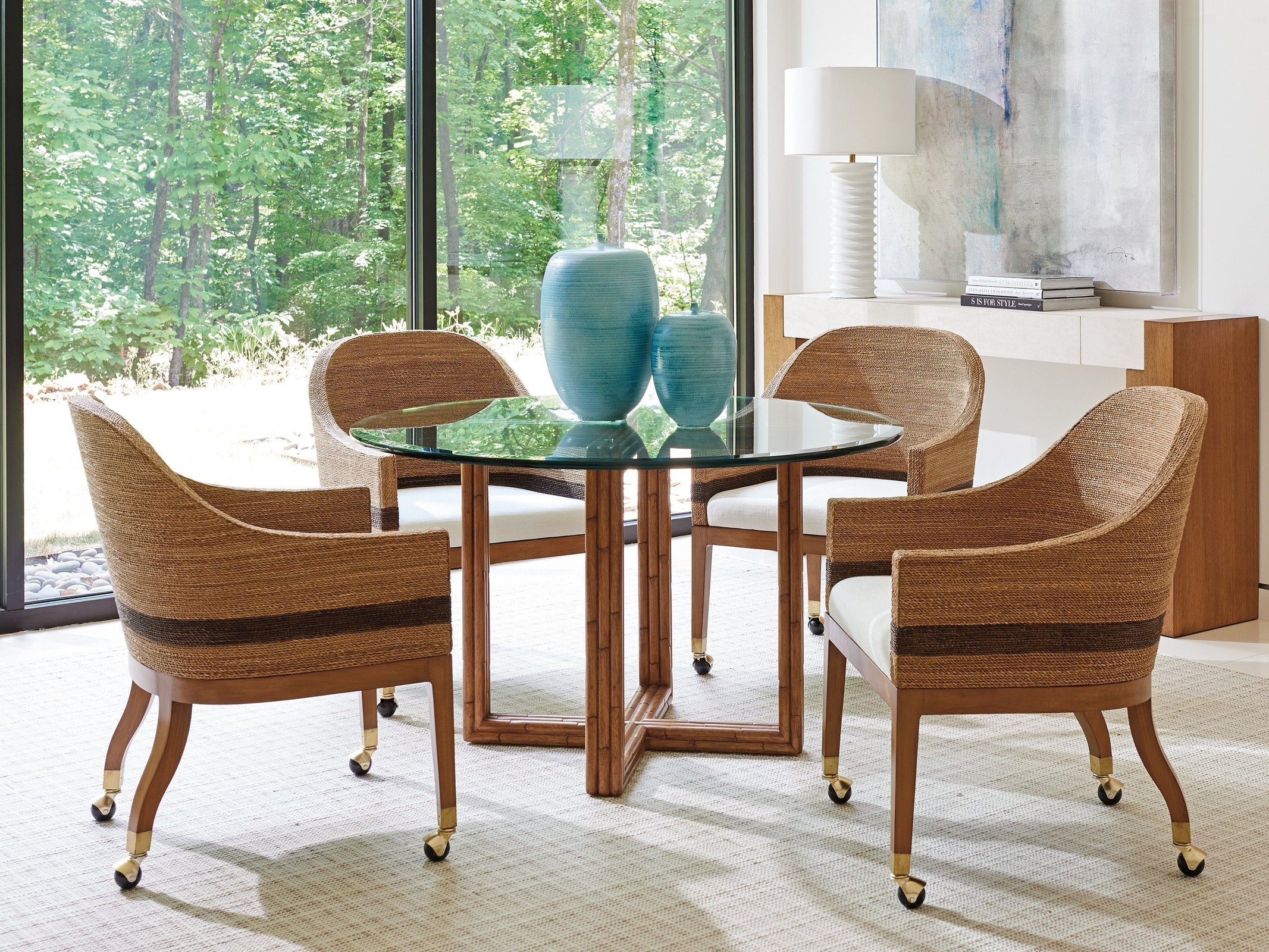 Tommy Bahama Home Palm Desert Sheridan Glass Top Round Dining Table - Image 2