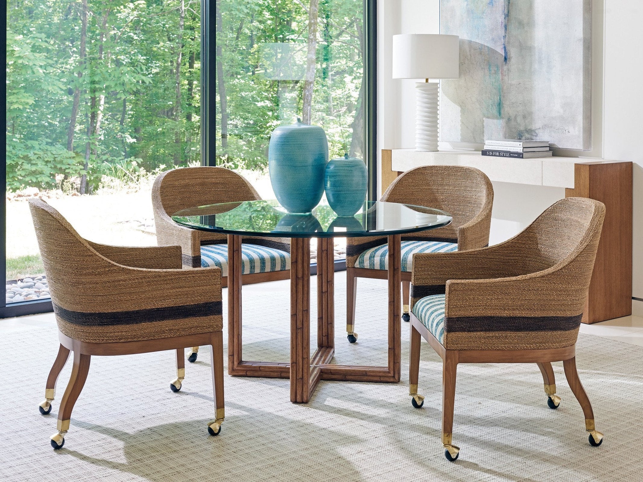 Tommy Bahama Home Palm Desert Sheridan Glass Top Round Dining Table - Image 4