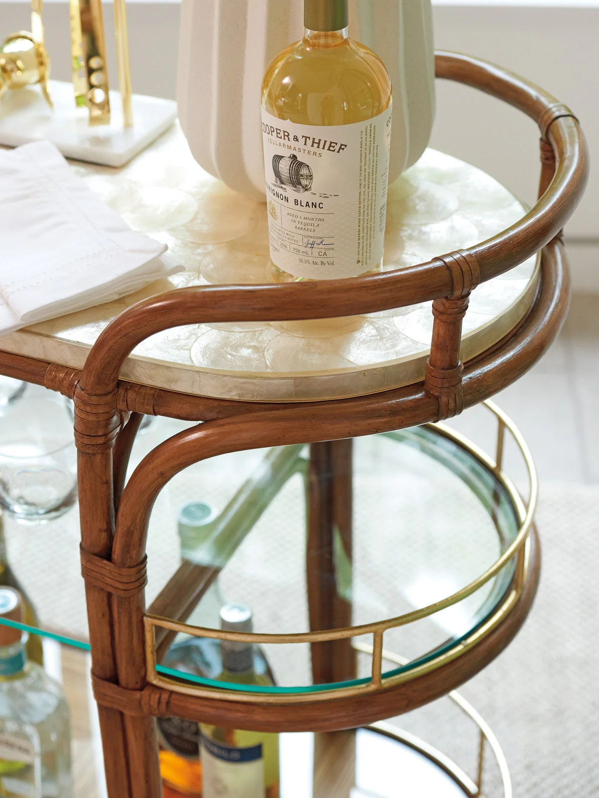 Tommy Bahama Home Palm Desert Toscana Rattan Mobile Bar Cart - Image 3