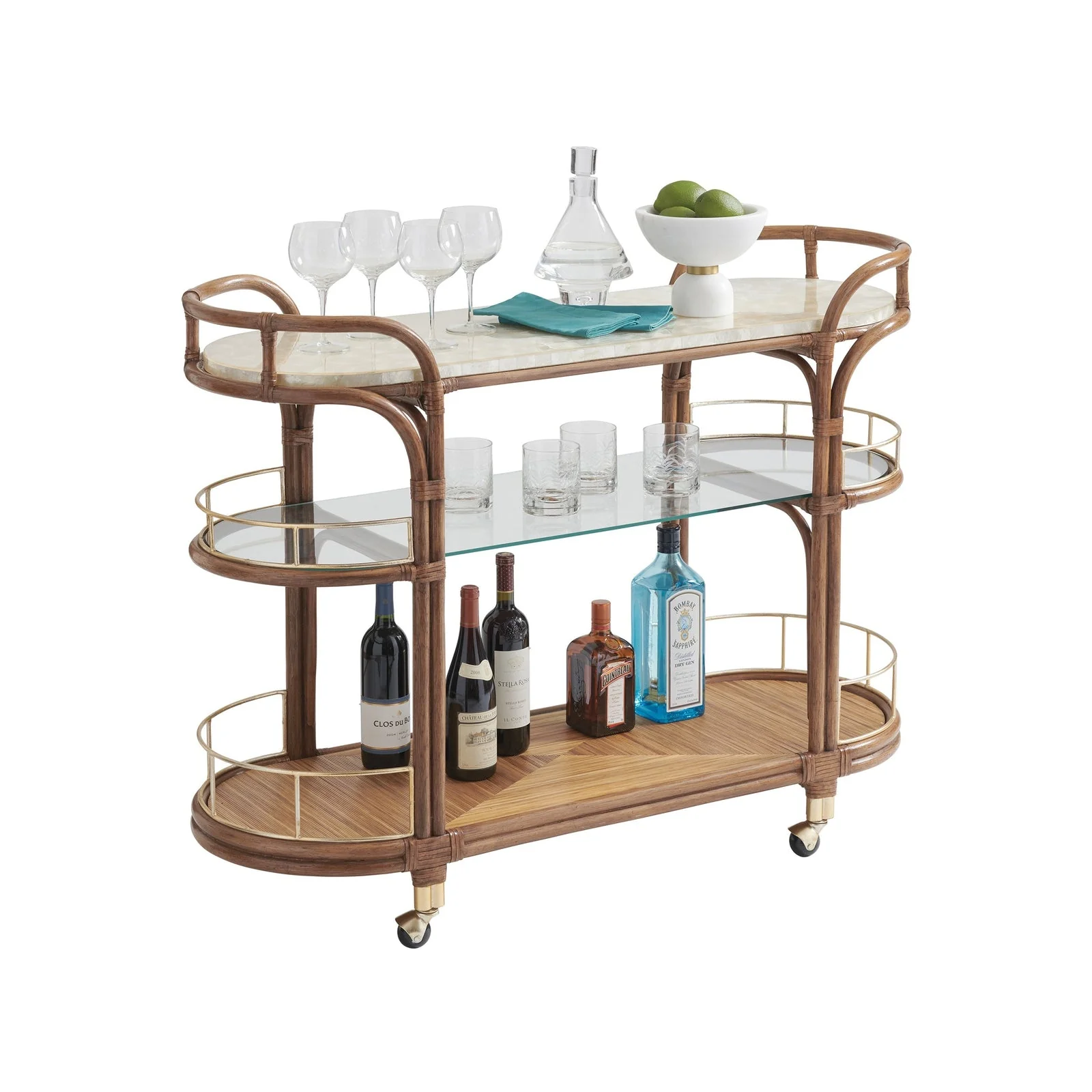 Tommy Bahama Home Palm Desert Toscana Rattan Mobile Bar Cart - Image 5