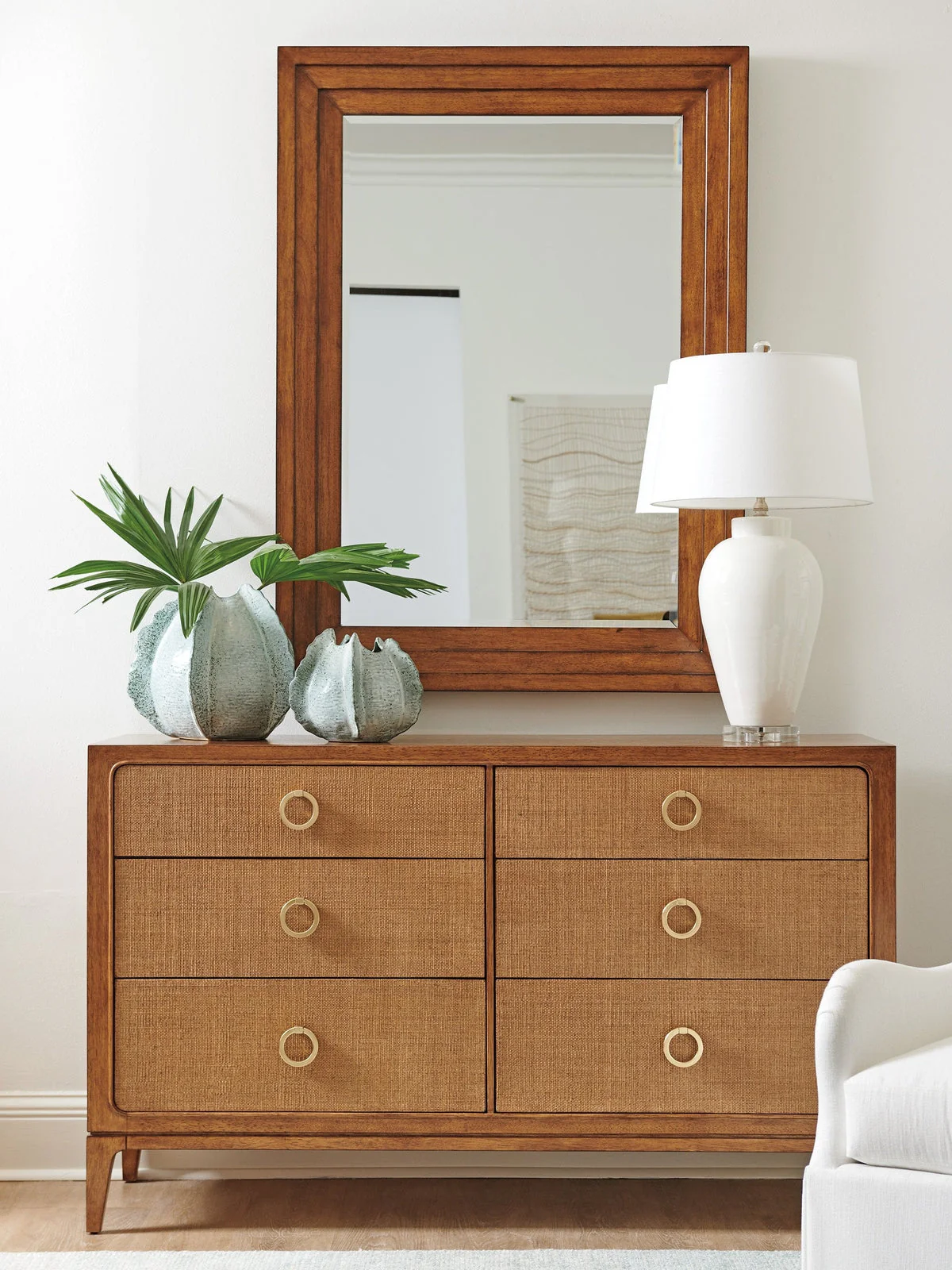 Tommy Bahama Home Palm Desert Wood Framed Raffia Mirror - Image 3