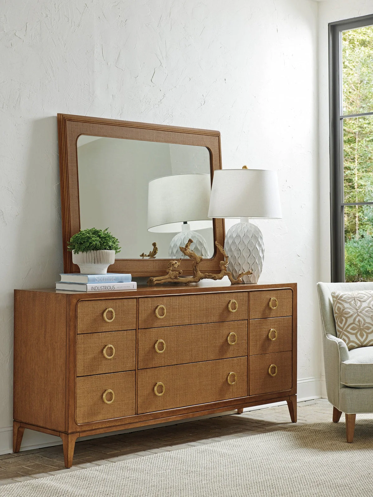 Tommy Bahama Home Palm Desert Wood Framed Raffia Mirror - Image 4
