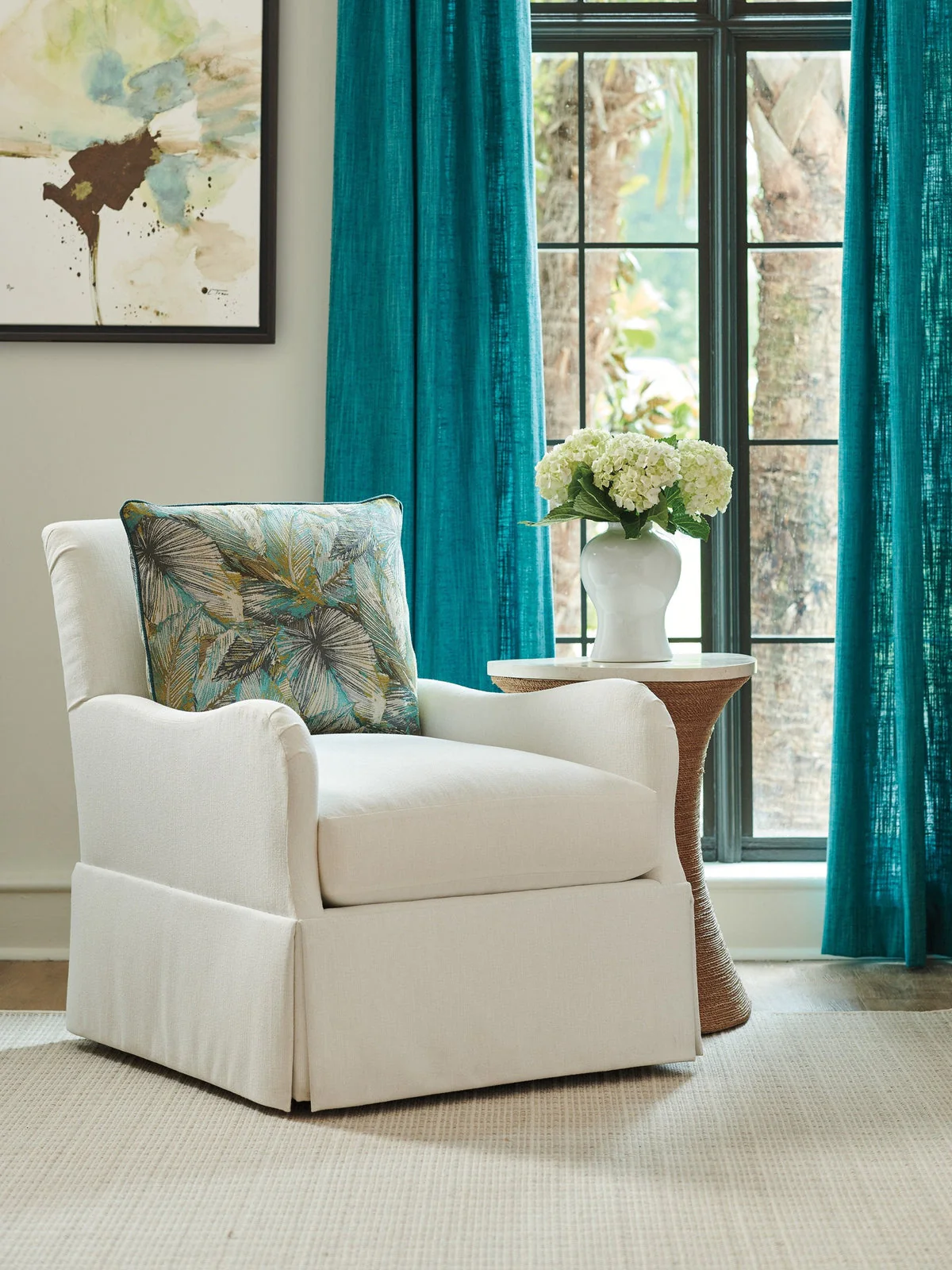 Tommy Bahama Home Upholstery Palm Desert Palm Frond Swivel Chair - Image 3