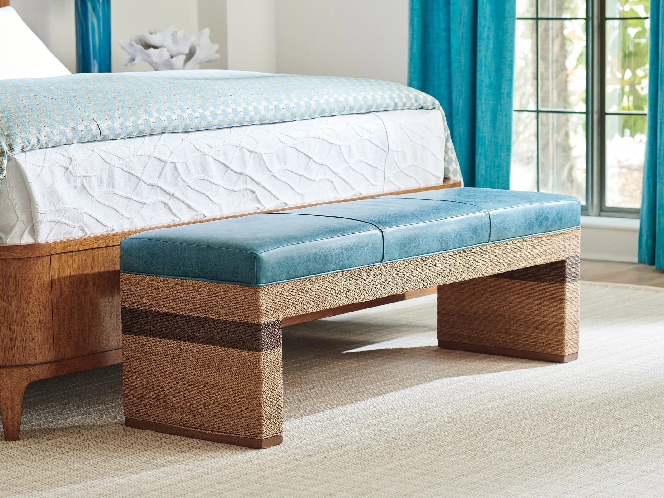 Tommy Bahama Home Upholstery Palm Desert Rosemead Leather Bed Bench - Image 2