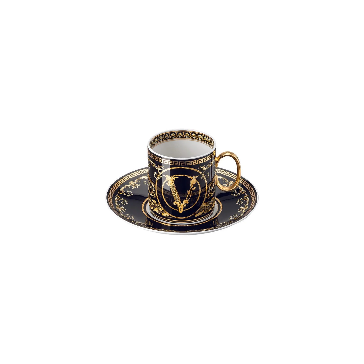 Versace Virtus Gala Coffee Cup & Saucer in Black - Image 2
