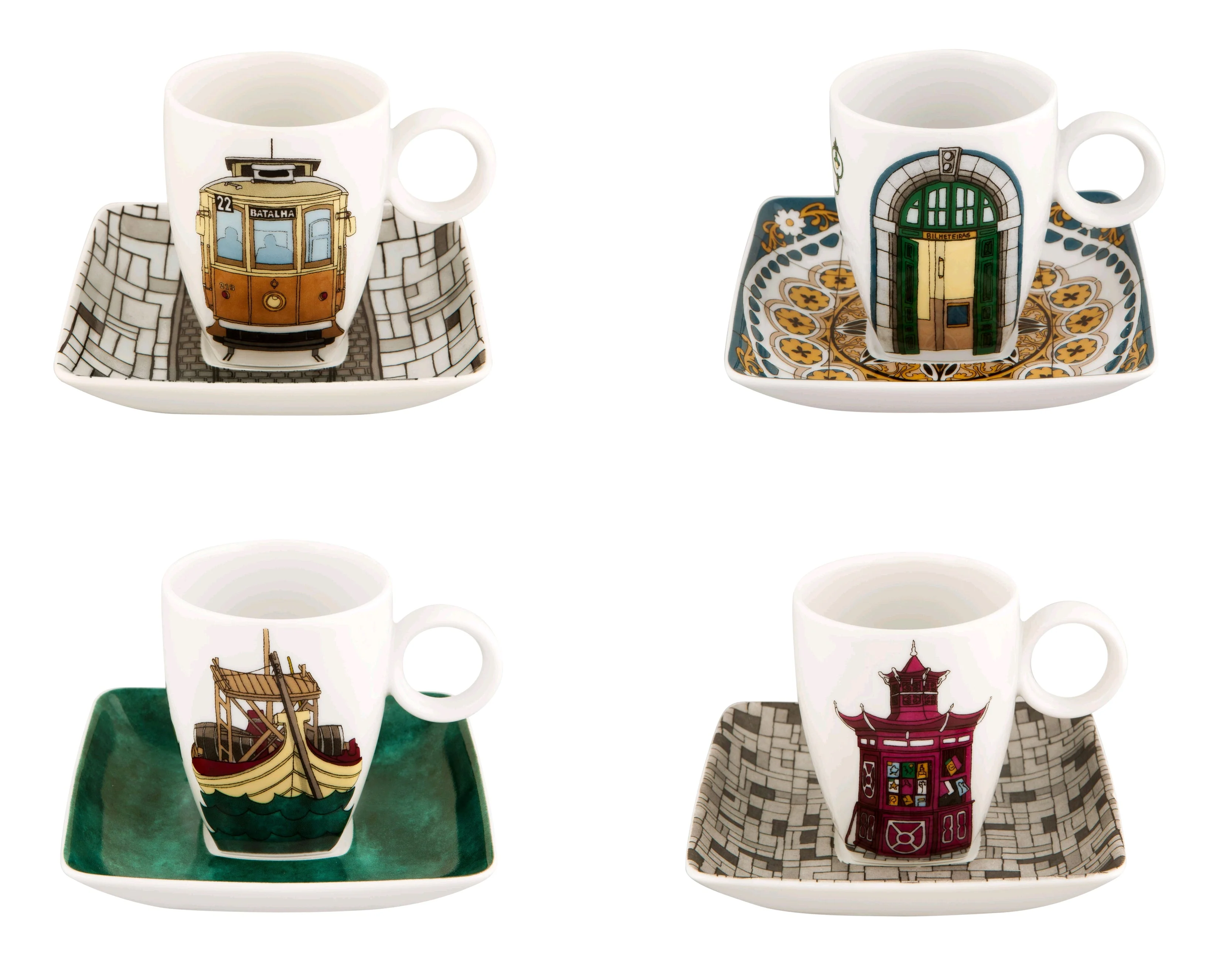Vista Alegre Alma Do Porto Cups & Saucers (with Gift Box) By Beatriz Lamanna - Set of 4