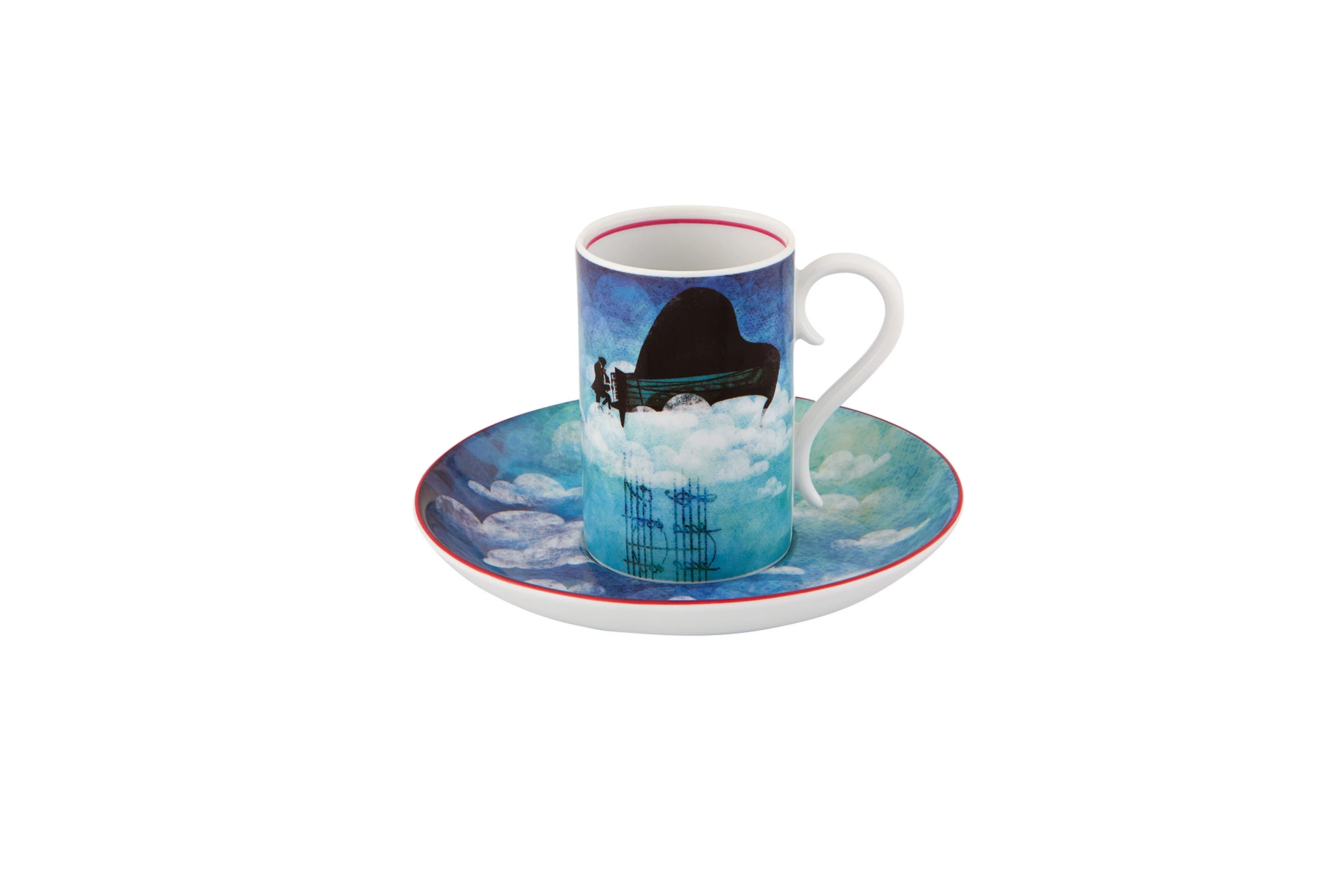 Vista Alegre Fur Beethoven Coffee Cups & Saucer By Fatinha Ramos - Set of 4 - Image 3